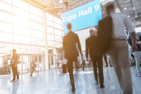 Business people in an expo hall